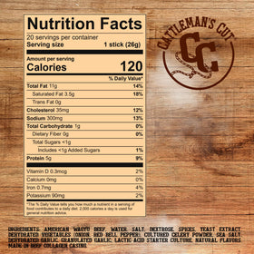 Keto-friendly and gluten-free Cattleman's Cut Wagyu sticks label for dietary needs.