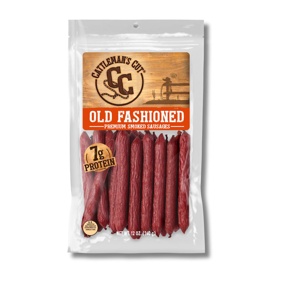 Cattleman's Cut old-fashioned smoke sausage bag highlighting bold flavor