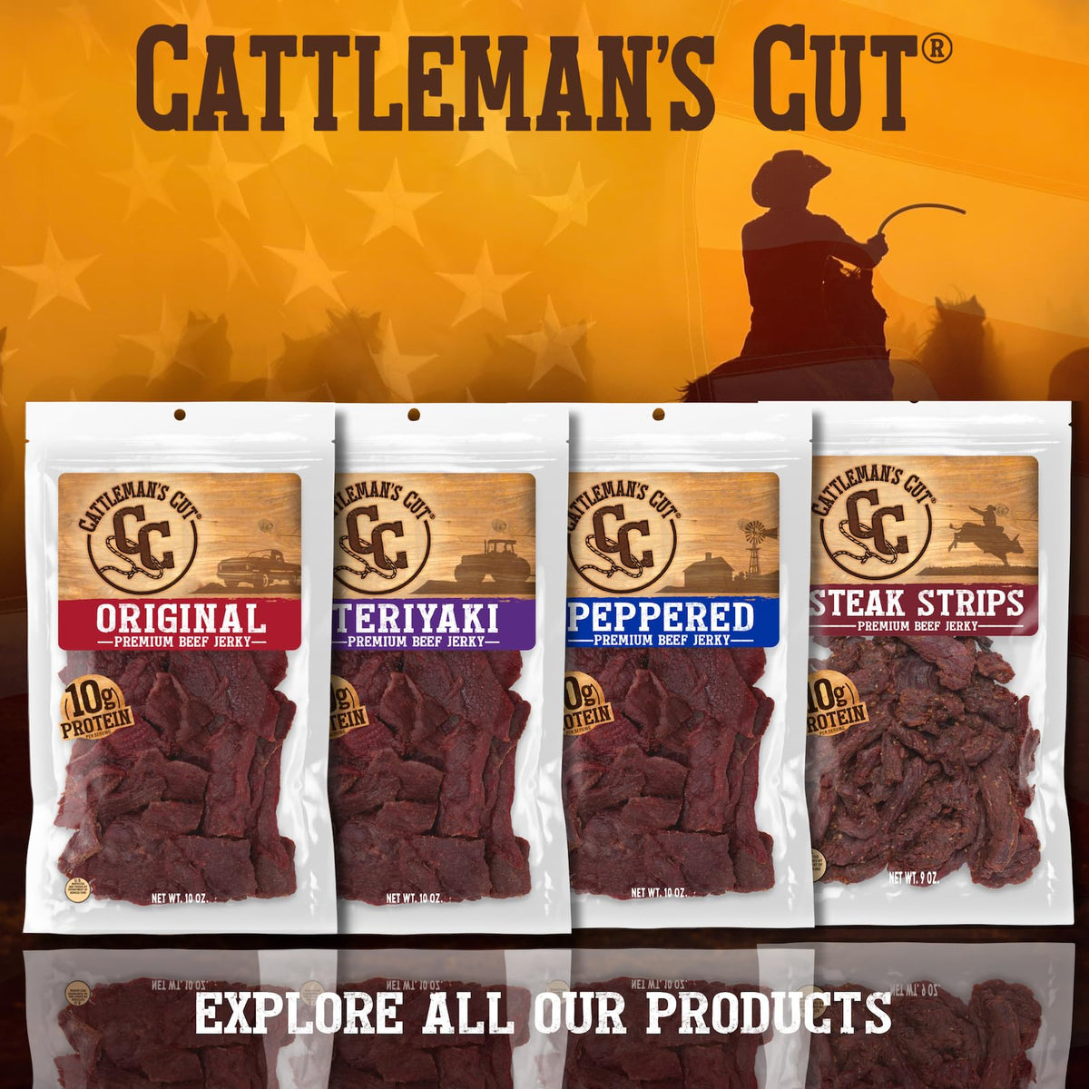Cattleman's Cut Original Beef Jerky resealable bag preserves freshness between bites.