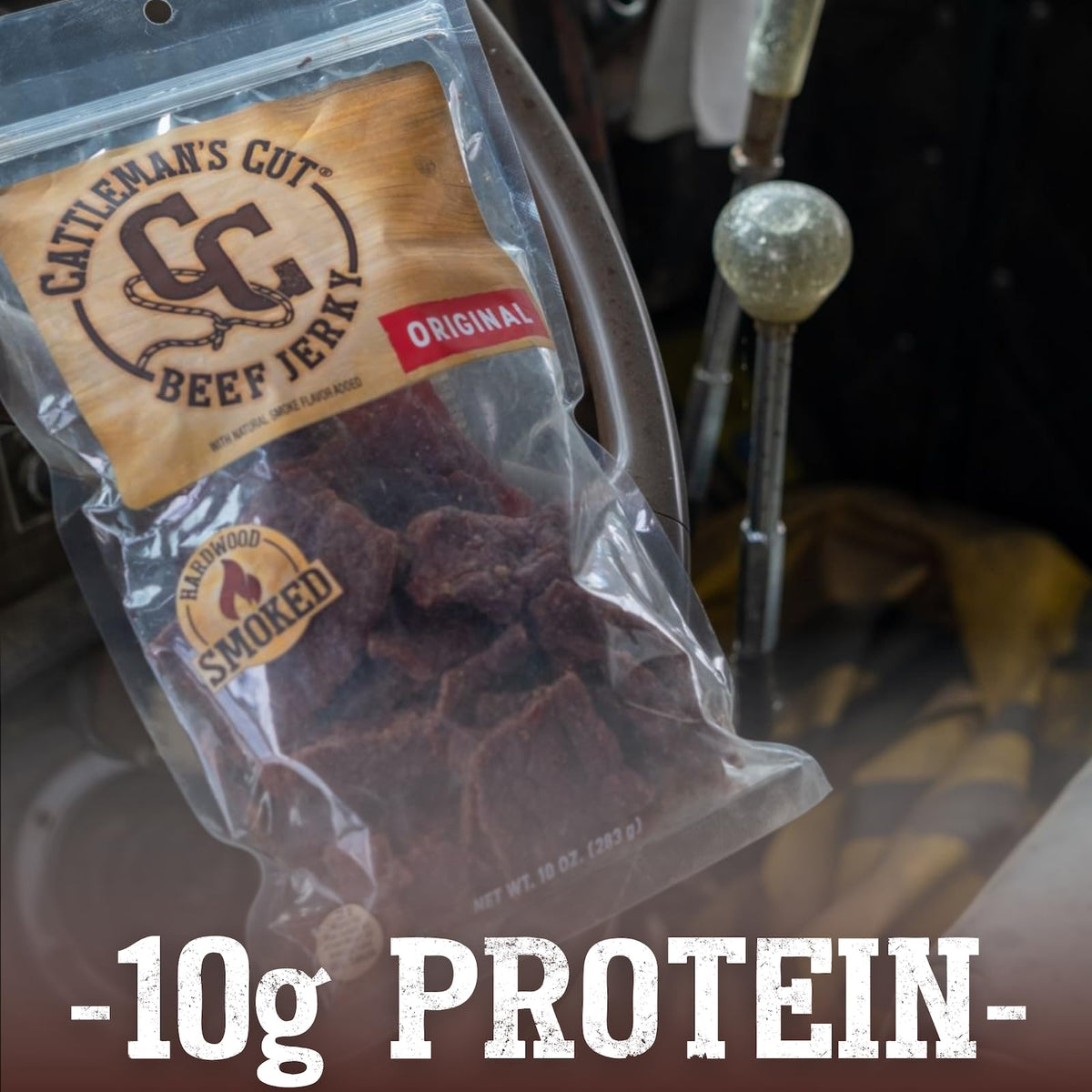 Cattleman's Cut Original Beef Jerky slow cooking process highlighted for tender, flavorful bites.
