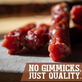 Individually wrapped Cattleman's Cut Wagyu sticks, convenient for on-the-go snacking.