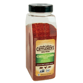 Cattlemen's Chili Lime Rub bottle front showing tangy citrus seasoning for seafood, pork, and chicken.