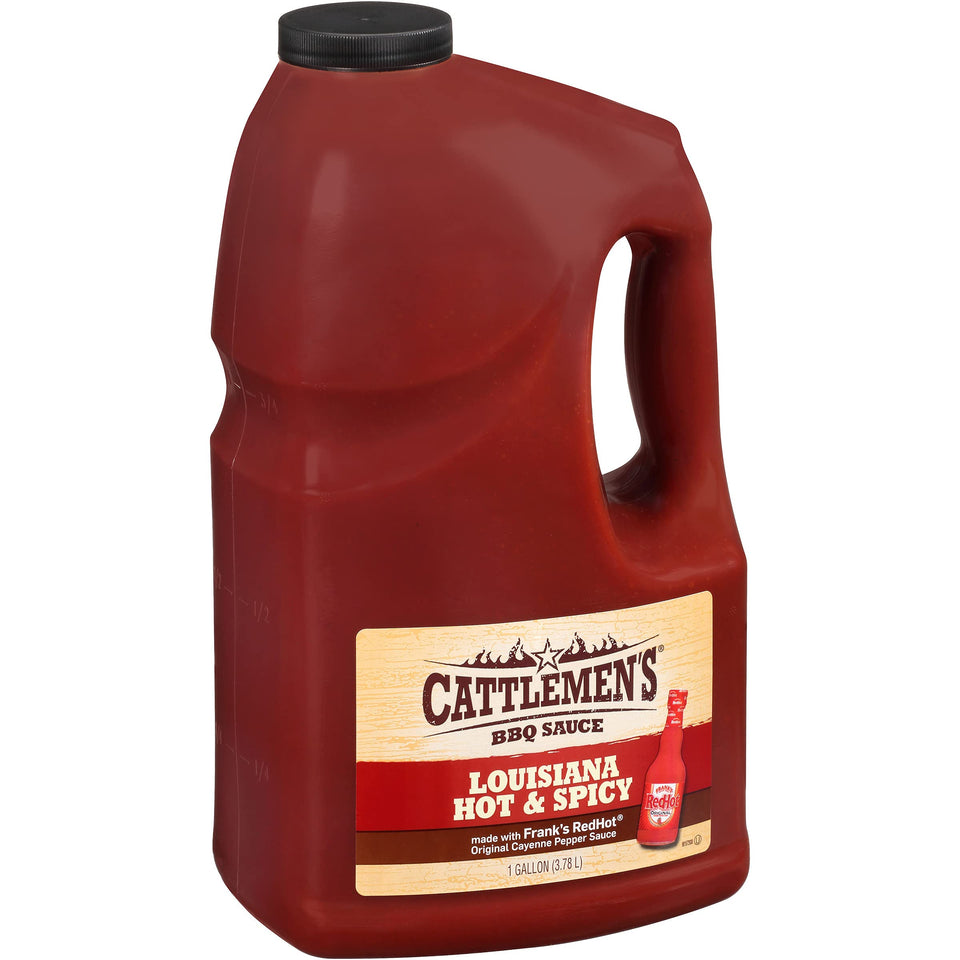 Cattlemen's Louisiana Hot & Spicy BBQ sauce bottle front shows bold label and rich color