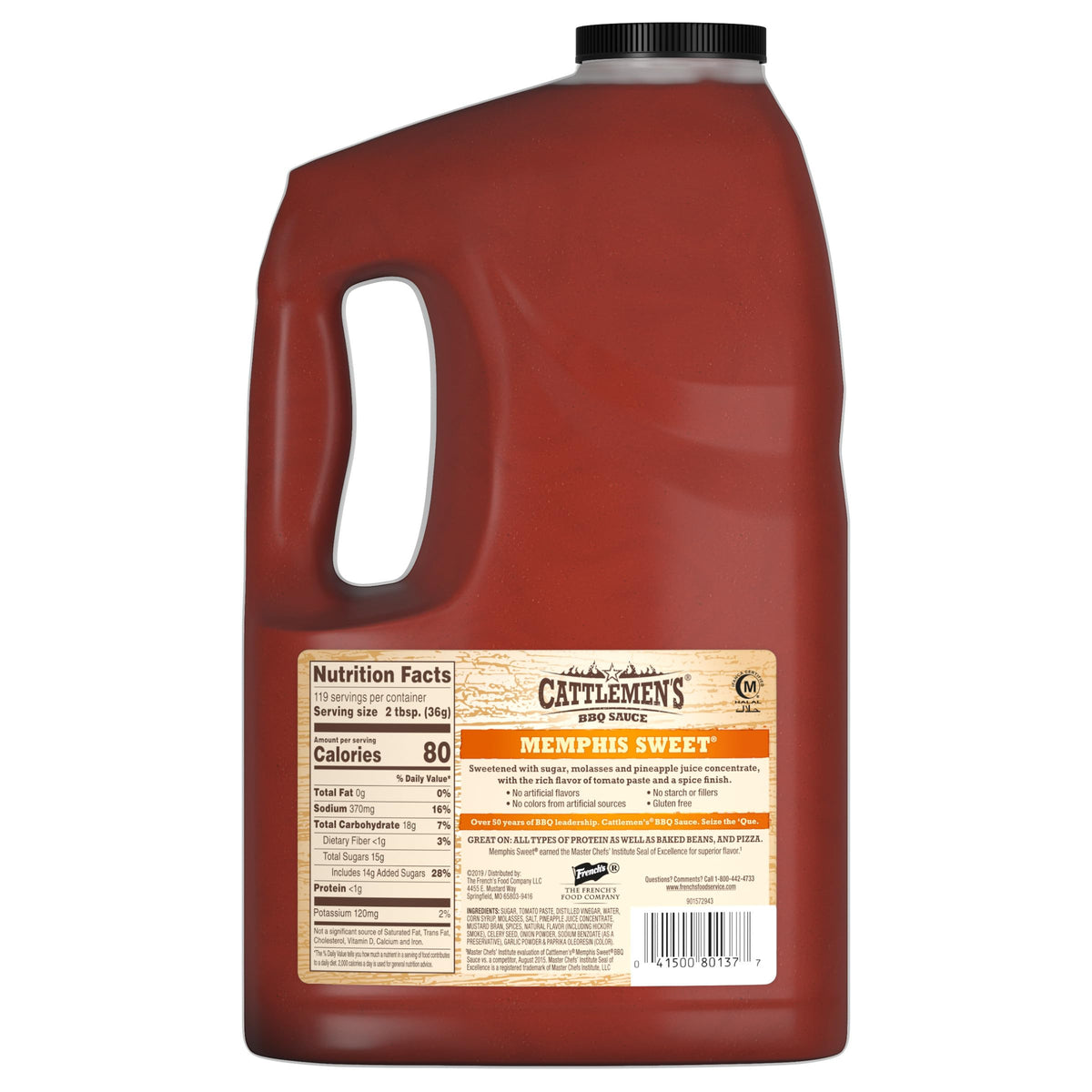 Cattlemen's Memphis Sweet BBQ Sauce thick glaze coats ribs.