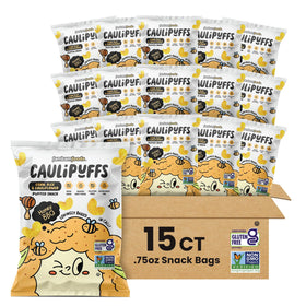 Caulipuffs Honey BBQ bag close-up highlights gluten-free snack option for lunchboxes