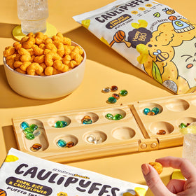 Caulipuffs Honey BBQ serving suggestion with party platters