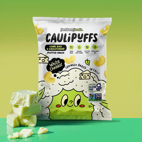 CauliPuffs on-the-go snacking image showcases portable pack perfect for travel.