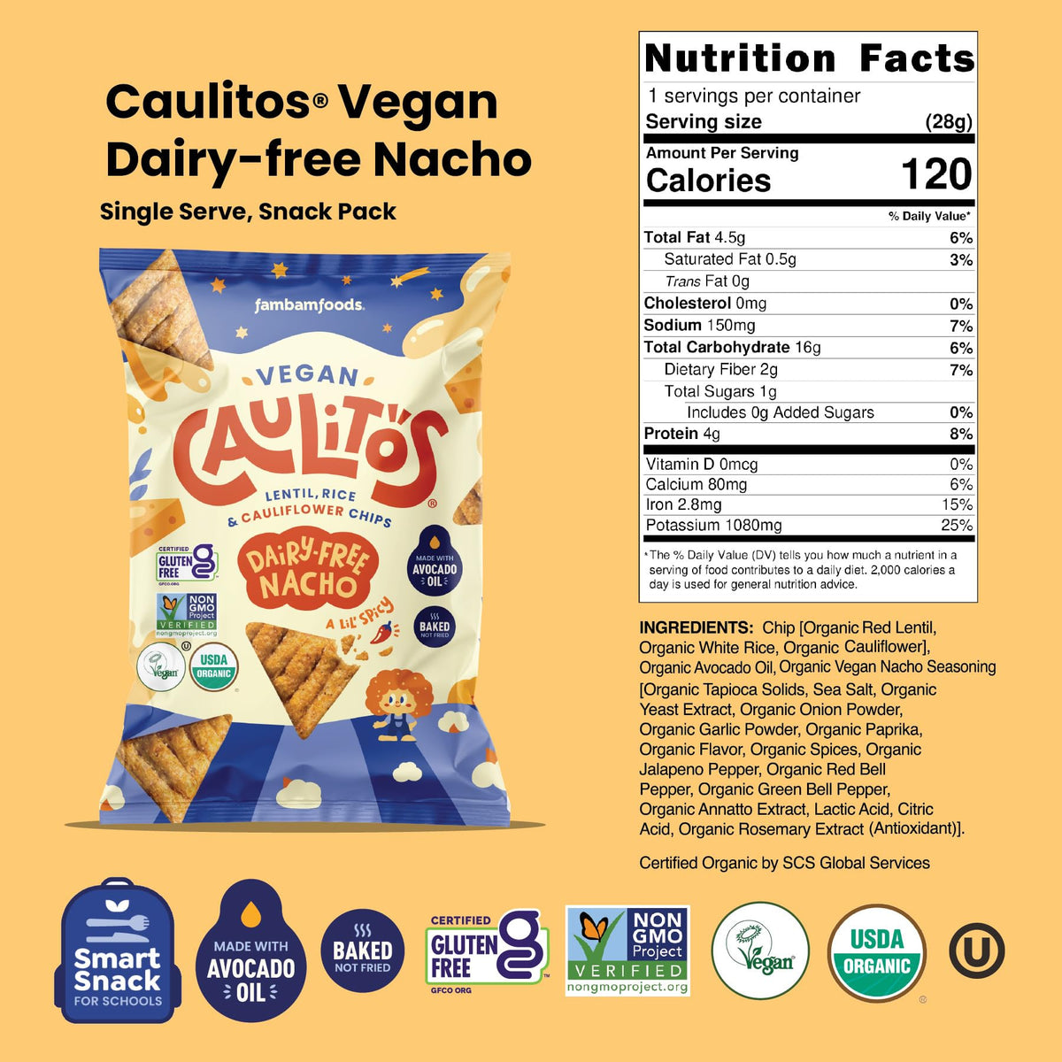 Caulitos ingredient close-up with organic lentils, rice, and cauliflower.
