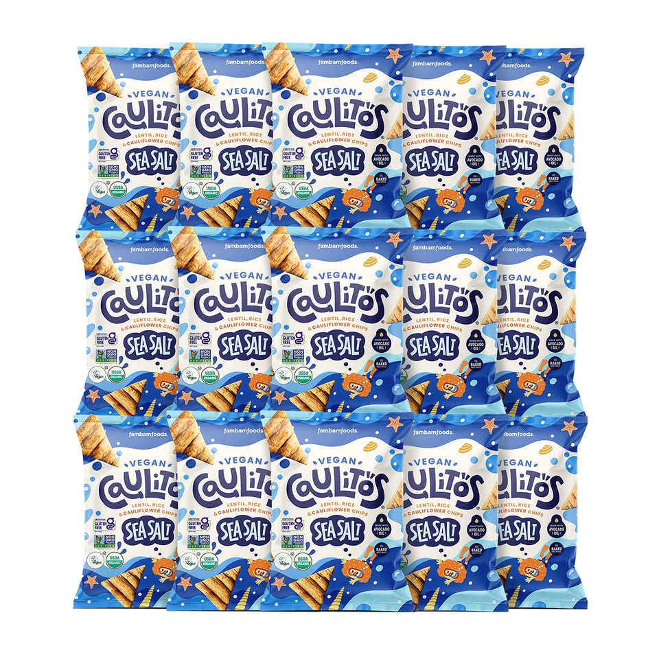 Caulitos sea salt chips in bag, crisp and ready for dipping.