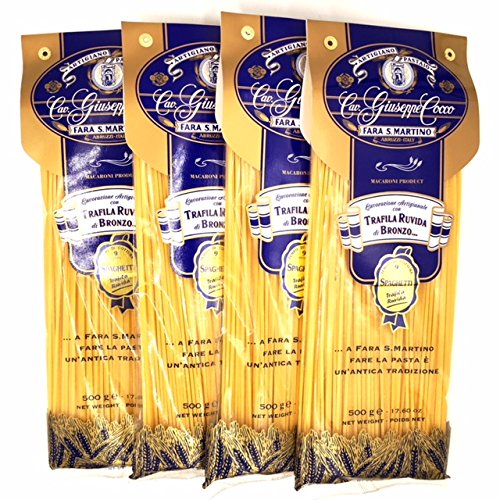 Cav Giuseppe Cocco spaghetti artisan pasta 4-pack, ready to boil for authentic Italian meals.
