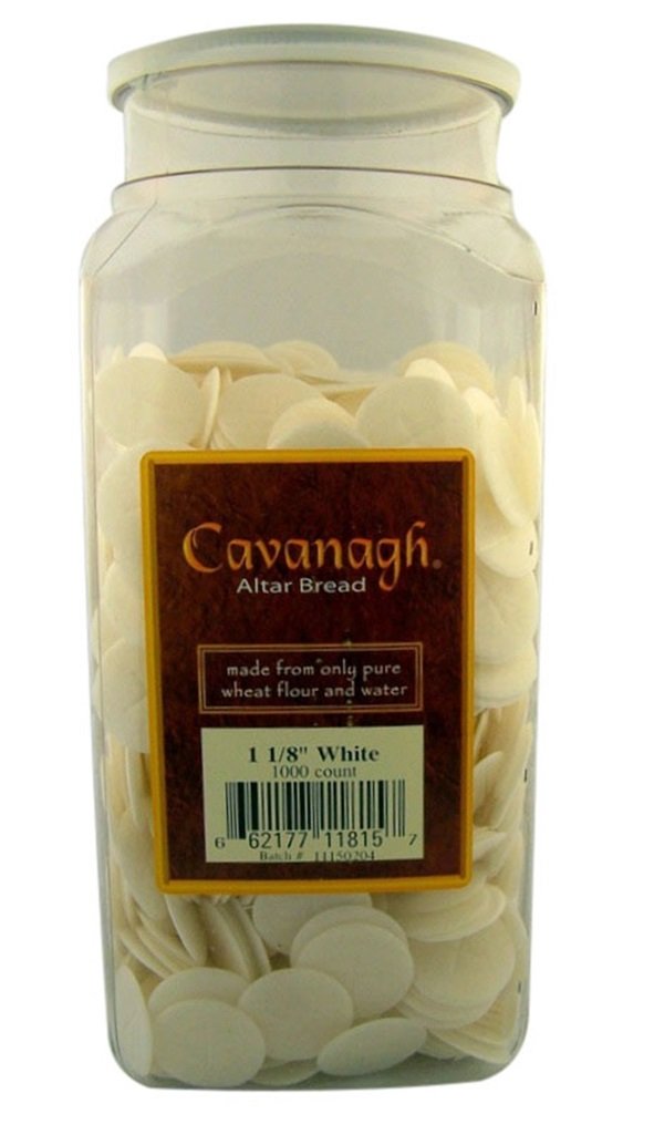 Cavanagh Altar Bread 1-1/8 inch white wafer, ready for liturgical use with cross design.
