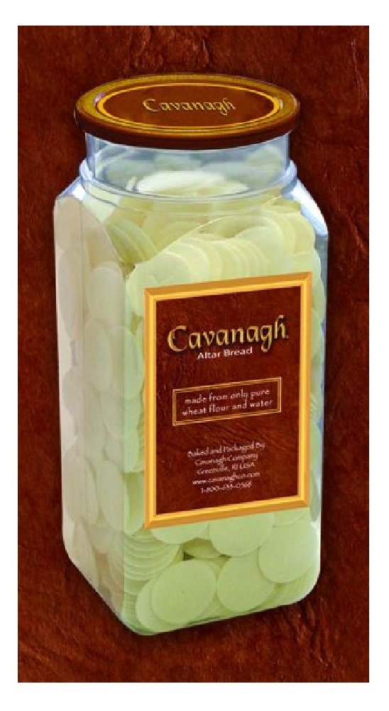 Cavanagh Company altar bread with cross design, 1-3/8 inch white wafers for ceremonies.