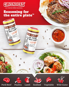 Meat grilling with Cavender's Greek Seasoning for juicy flavor
