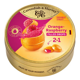 Cavendish & Harvey Double Fruit Drops orange center close-up, ideal for sharing.