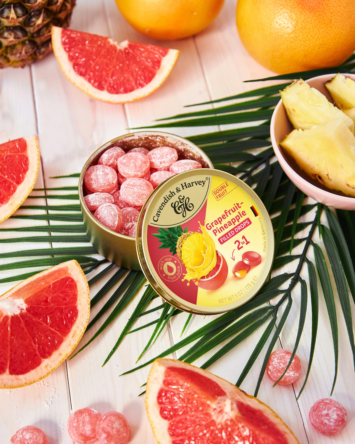 Cavendish & Harvey Double Fruit Drops, pineapple filling visible, perfect for a tropical treat.