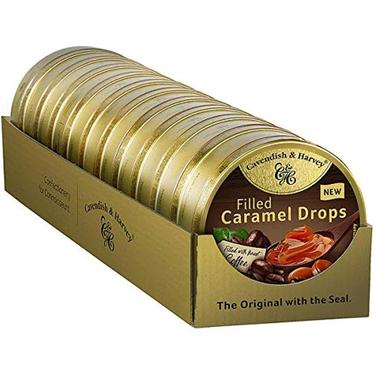 Cavendish & Harvey coffee-filled caramel drops close-up showing creamy Arabica center, ideal for a refined treat.