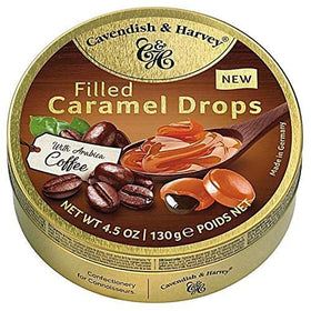 Cavendish & Harvey filled caramel drops pack two-pack on display, convenient shareable sweets for gatherings.