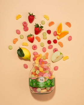 Cavendish and Harvey fruit drops close-up showing real fruit flavors and sugar dusting