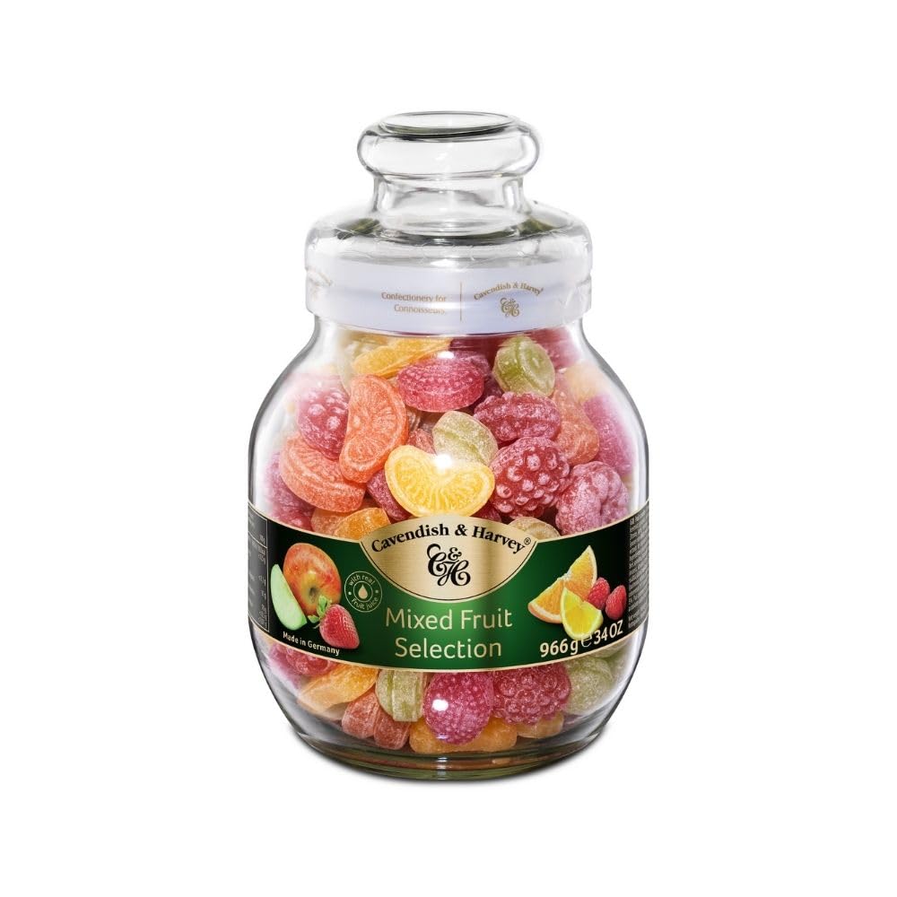 German-made Cavendish and Harvey fruit drops in a reusable jar for thoughtful moments