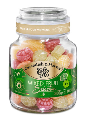 Cavendish and Harvey mixed fruit drops jar showing vibrant flavors for snacking
