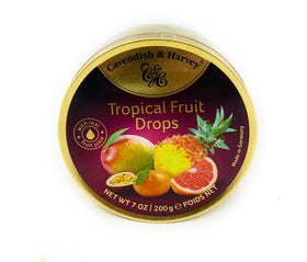 Cavendish & Harvey tropical fruit drops 3-pack packaging ideal for gifting.