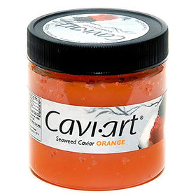Cavi-Art orange seaweed caviar in a jar adds cholesterol-free luxury to dishes.