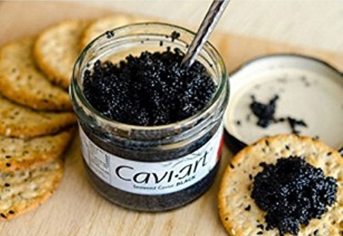 Cavi-Art vegan seaweed caviar dish-topping idea on toast or cracker.