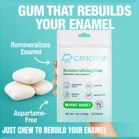 CaviChew dentist-designed gum label emphasizes science-backed remineralization.