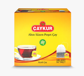 Bright red packaging of Caykur Altin Suzen tea for a bold morning brew.