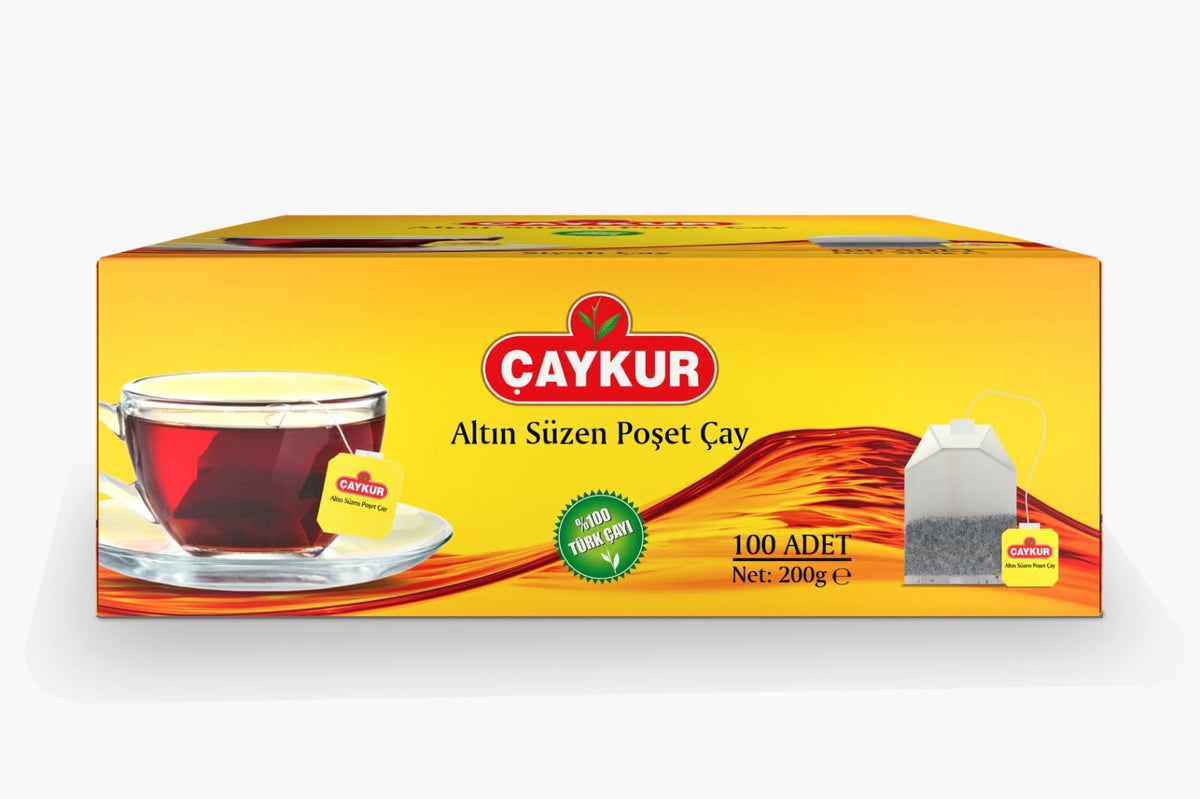 Teapot-ready Caykur Altin Suzen tea bag invites traditional Turkish tea.