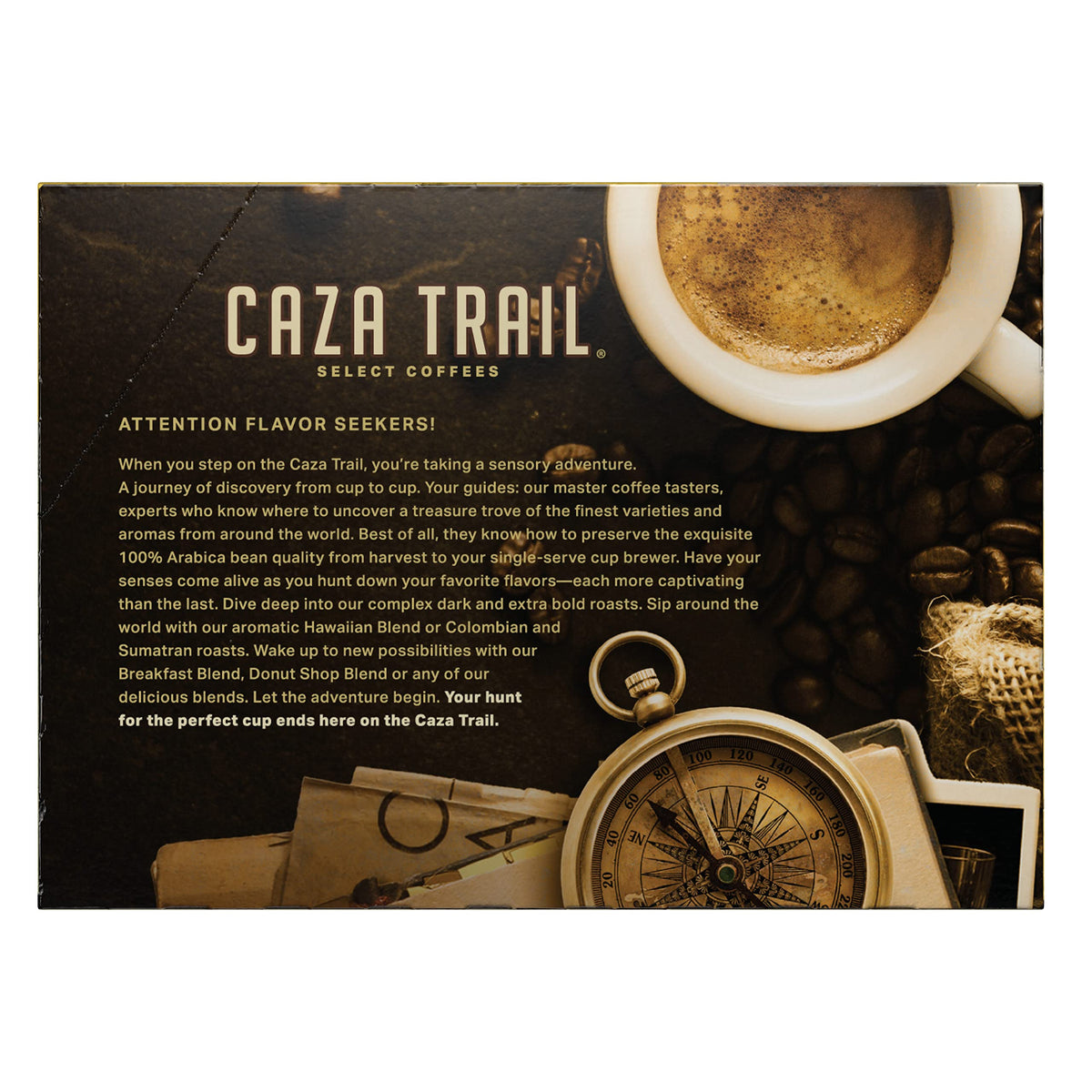 Caza Trail Arabica blend pod delivering bright aroma and smooth body.