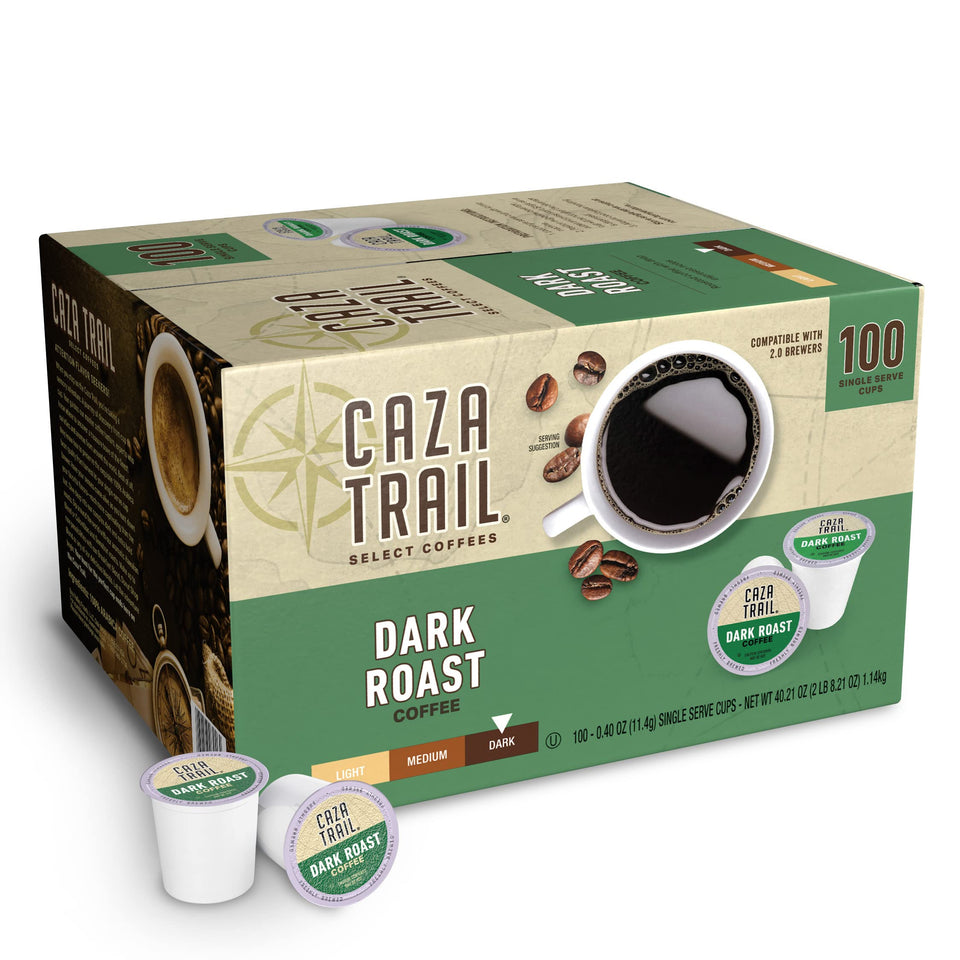 Caza Trail dark roast coffee pod delivers bold flavor with a smooth finish.