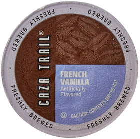 Caza Trail French vanilla coffee pod cup, aromatic morning ritual.
