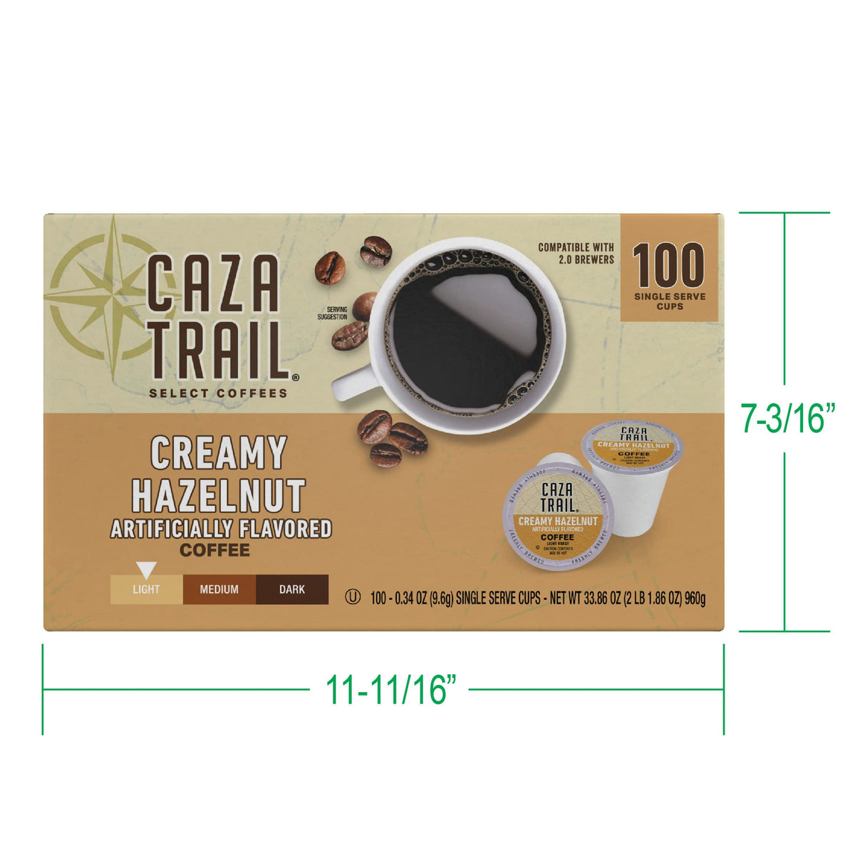 Caza Trail Kosher-certified hazelnut pods signaling premium sourcing and quality.