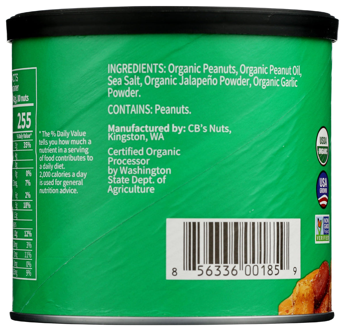 Close-up of CB's Nuts Organic Kettle Roasted Jalapeño Peanuts showing crunchy texture.