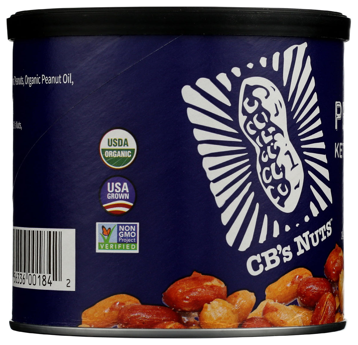 CB's Nuts Organic Kettle Roasted Sea Salt Peanuts ingredient label detail.