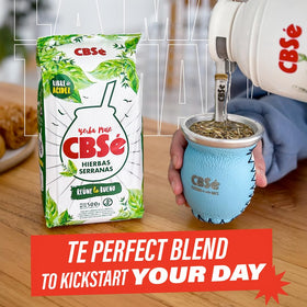 CBSé ready-to-brew setup with aroma rising from steeping tea in a ceramic cup