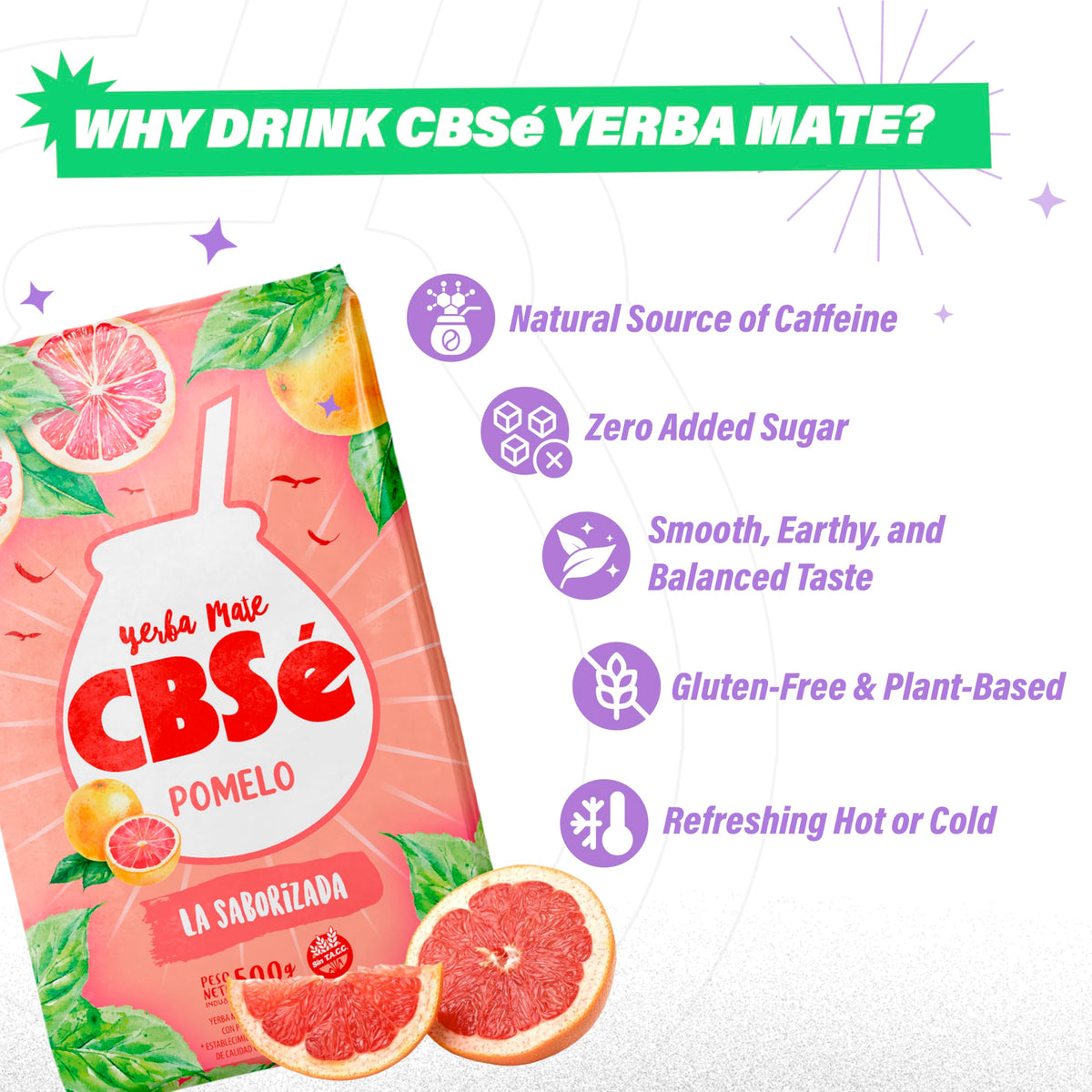 Close-up of CBSé Pomelo Yerba Mate pack