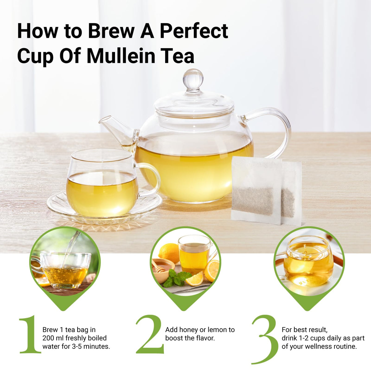 CCnature brewed mullein tea in a cup, ideal for unwind moments.
