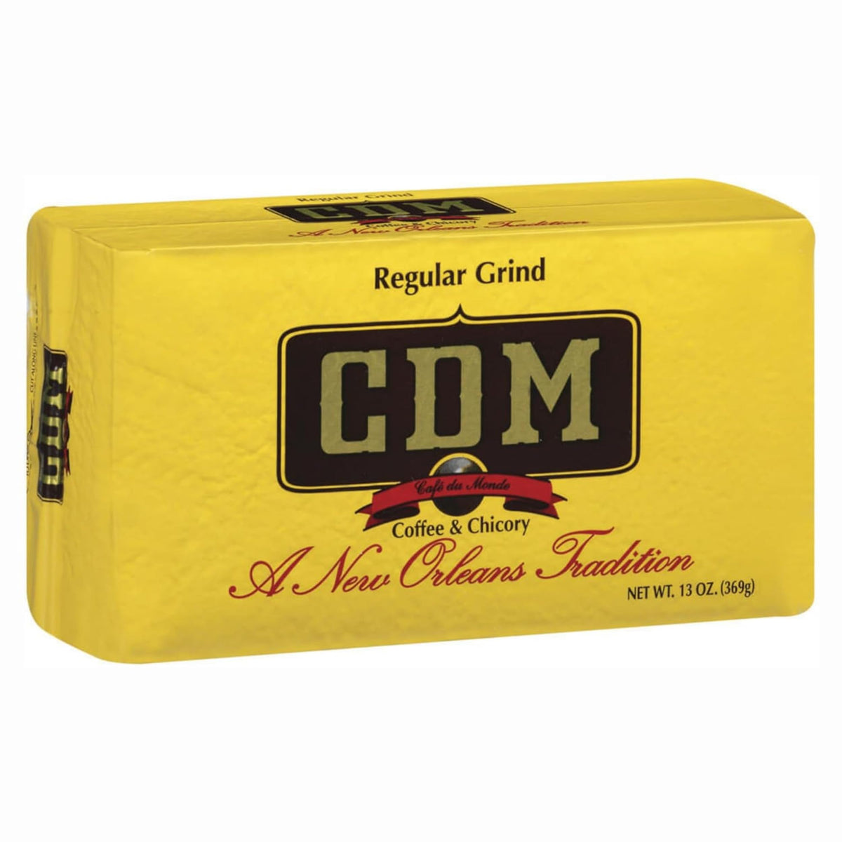 CDM ground coffee with chicory regular grind pack image highlights bold base for café au lait.