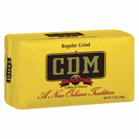 CDM ground coffee with chicory regular grind pack image highlights bold base for café au lait.