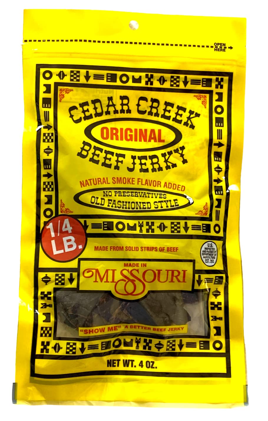 Cedar Creek Beef Jerky thin-sliced pack, high-protein snack for active lifestyles.