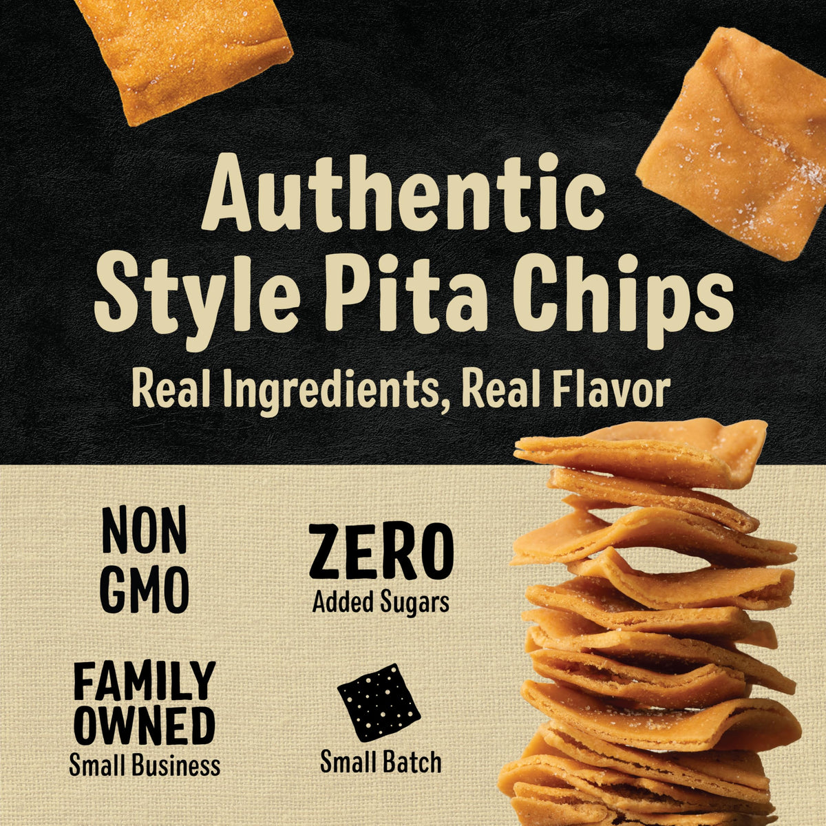 Cedar Valley Pita Chips Sea Salt image of chips cooked in coconut oil.