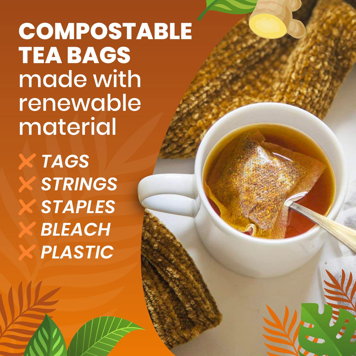 Compostable teabags by Cederberg, made from abaca and cellulose.