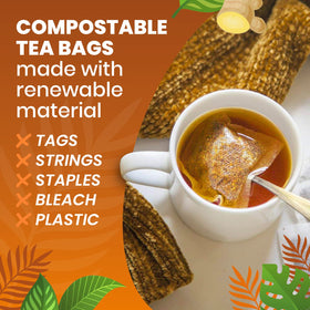Compostable teabags by Cederberg, made from abaca and cellulose.