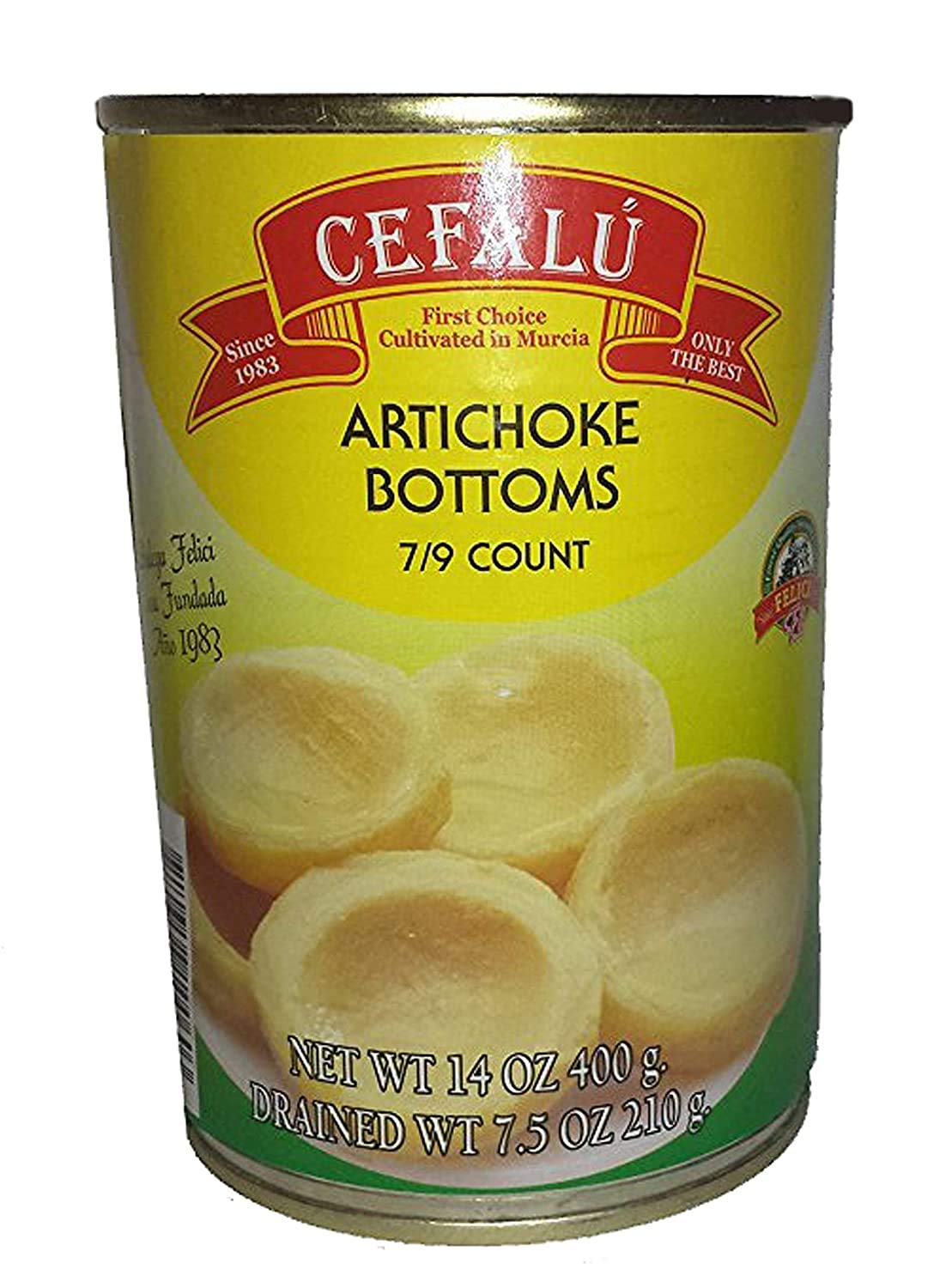 Cefalu Artichoke Bottoms front can on display, ideal for salads and grilling