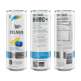 CELSIUS 12-pack on shelf highlighting zero sugar and essential vitamins