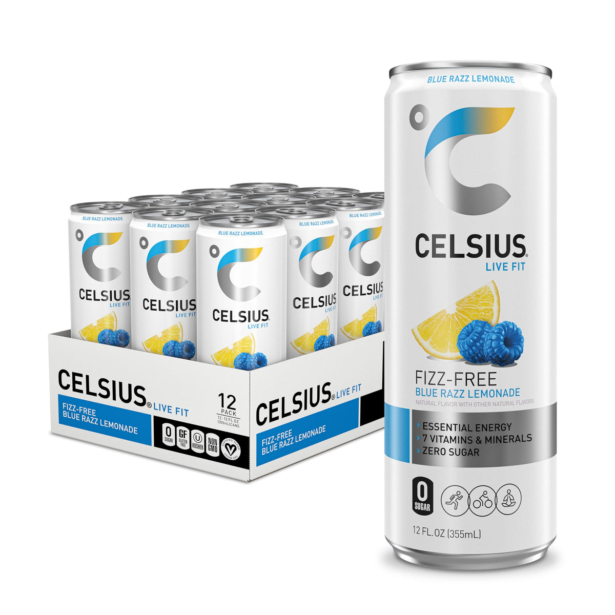 CELSIUS Fizz Free Blue Razz Lemonade can with refreshing energy on the go