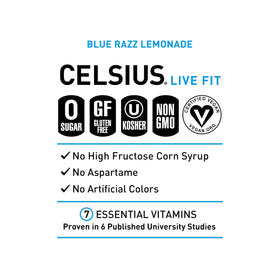 CELSIUS gluten-free vegan non-GMO kosher label visible