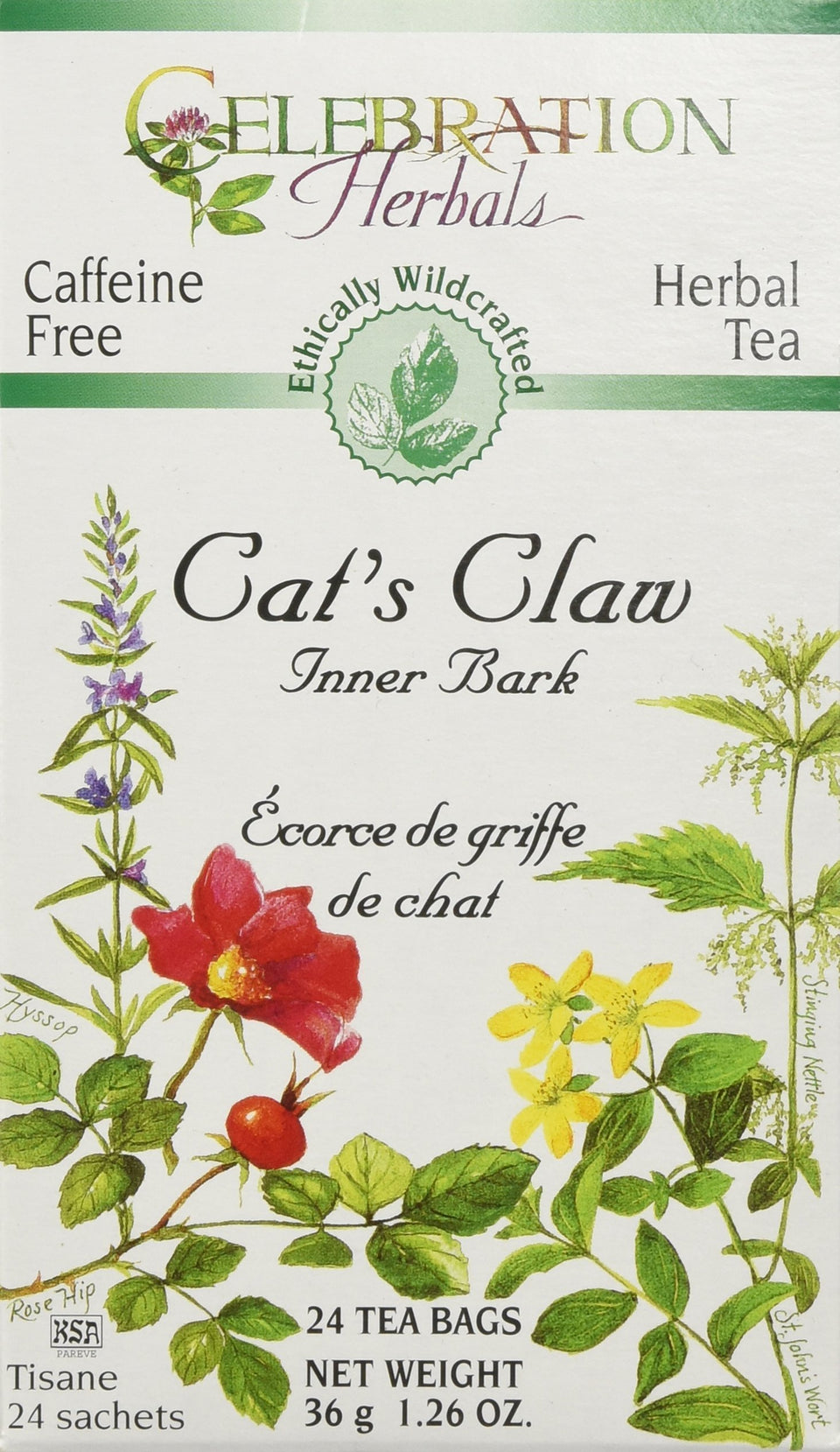 Celebration Herbals cats claw inner bark tea bags ready to brew a soothing cup